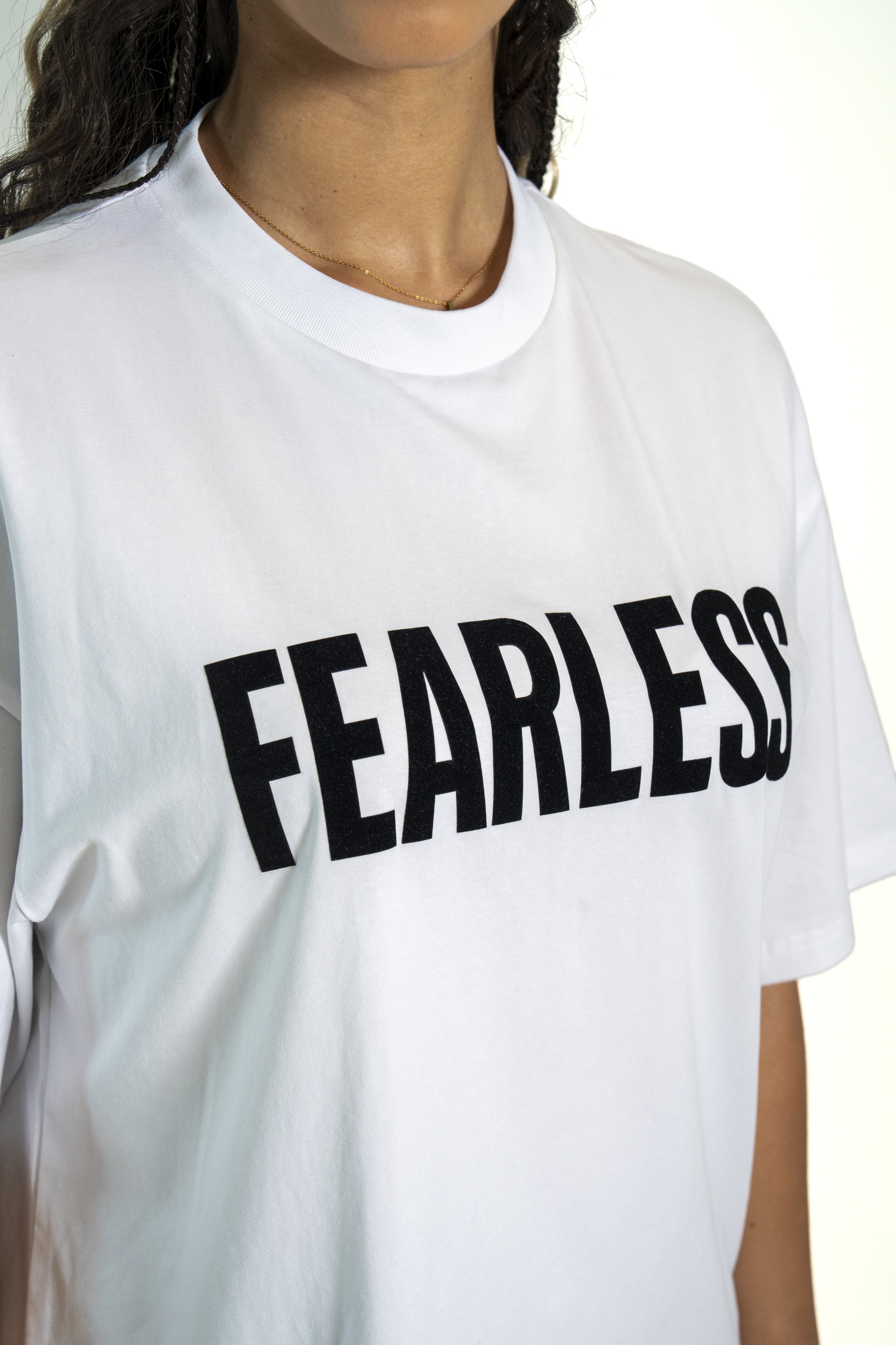 Women wearing FEARLESS oversized t-shirt with a relaxed fit for everyday style
