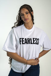 Women wearing FEARLESS oversized t-shirt with a relaxed fit for everyday style