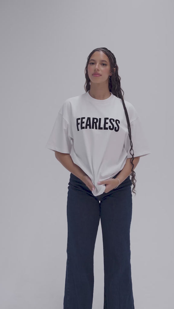 Women wearing FEARLESS oversized t-shirt with a relaxed fit for everyday style